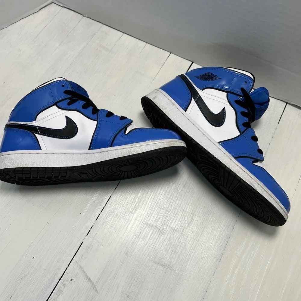 Nike Air Jordan 1 Mid SE Signal Blue 7 youth 8.5 womens white blue black 3076‎
